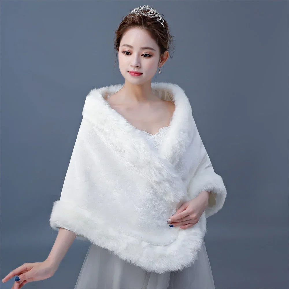 

Winter Warm Faux Fur Wrap Shawl Bridal Wedding Stole Women Cover Up Accessories Shrug Ivory