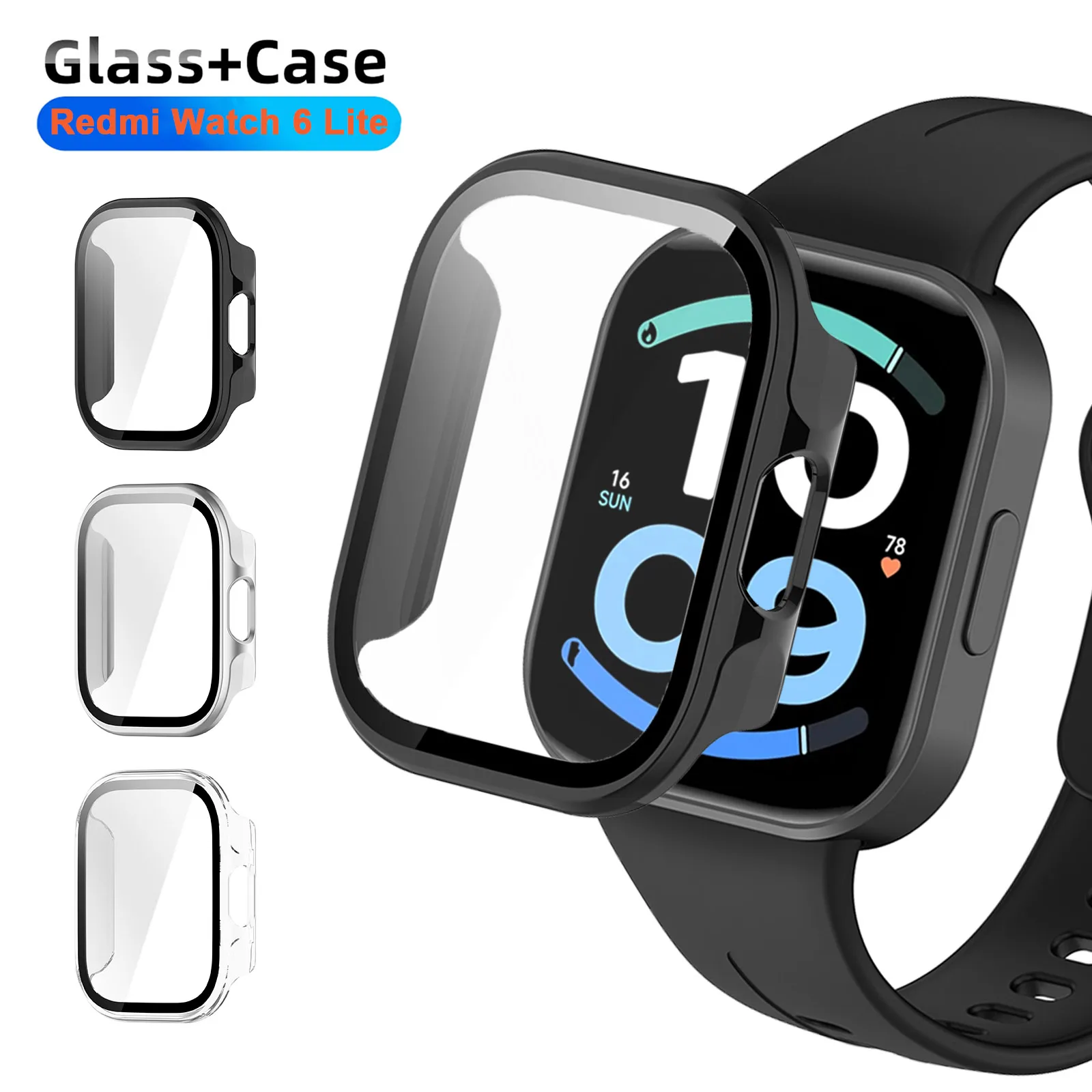 Tempered Glass Hard PC Protective Case for Xiaomi Redmi Watch 6 Active Watch Case for Redmi Watch6 Lite Screen Protector Bumper