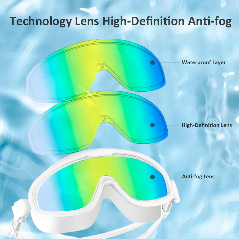 Gafas de natación de montura grande para hombres y mujeres, gafas de natación con protección UV antivaho, gafas de natación ajustables