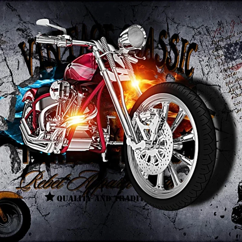 Custom 3D Papel De Parede Wall Murals Wallpaper Motorcycle Broken Personality Retro Bar KTV Restaurant Photo Poster Home Décor