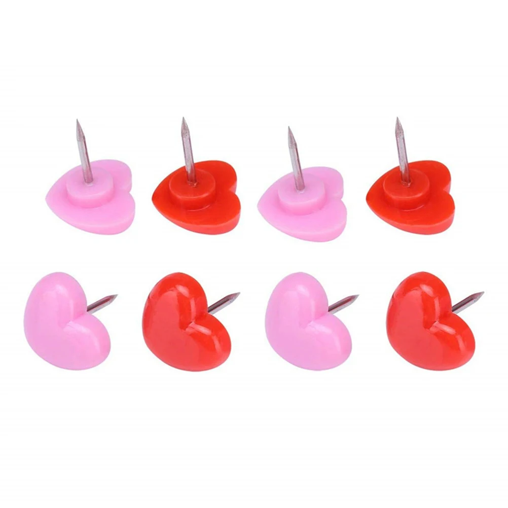 

150pcs Heart-shaped Map Pin Small Fresh Round Head Press Nail Color Photos Decorative Wall Nails Assorted Red Pink