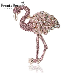 Beaut&Berry Rhinestone Flamingo Brooches for Women Unisex Animal Pins Casual Party Accessories New Gifts Friends Decoration