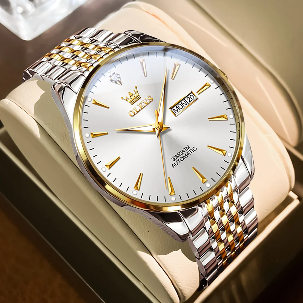 

OLEVS 66635, мужские часы, золотые, элитные брендовые автоматические механические часы, модные водонепроницаемые мужские часы с двойным календарем из нержавеющей стали