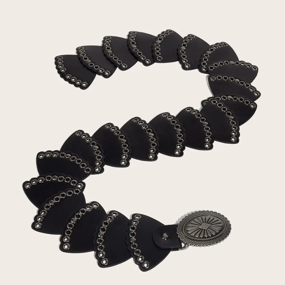 European and American retro women's belt street fashion hollow ring PU leather splicing feature waist belt versatile nail bead