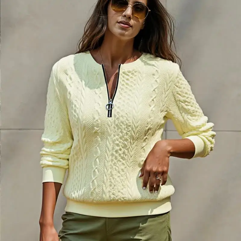 سويت شيرت نسائي طويل اللون Sve مستدير من القماش الناعم المريح، مجموعة ملابس الشارع الشهير Sle للخريف #4