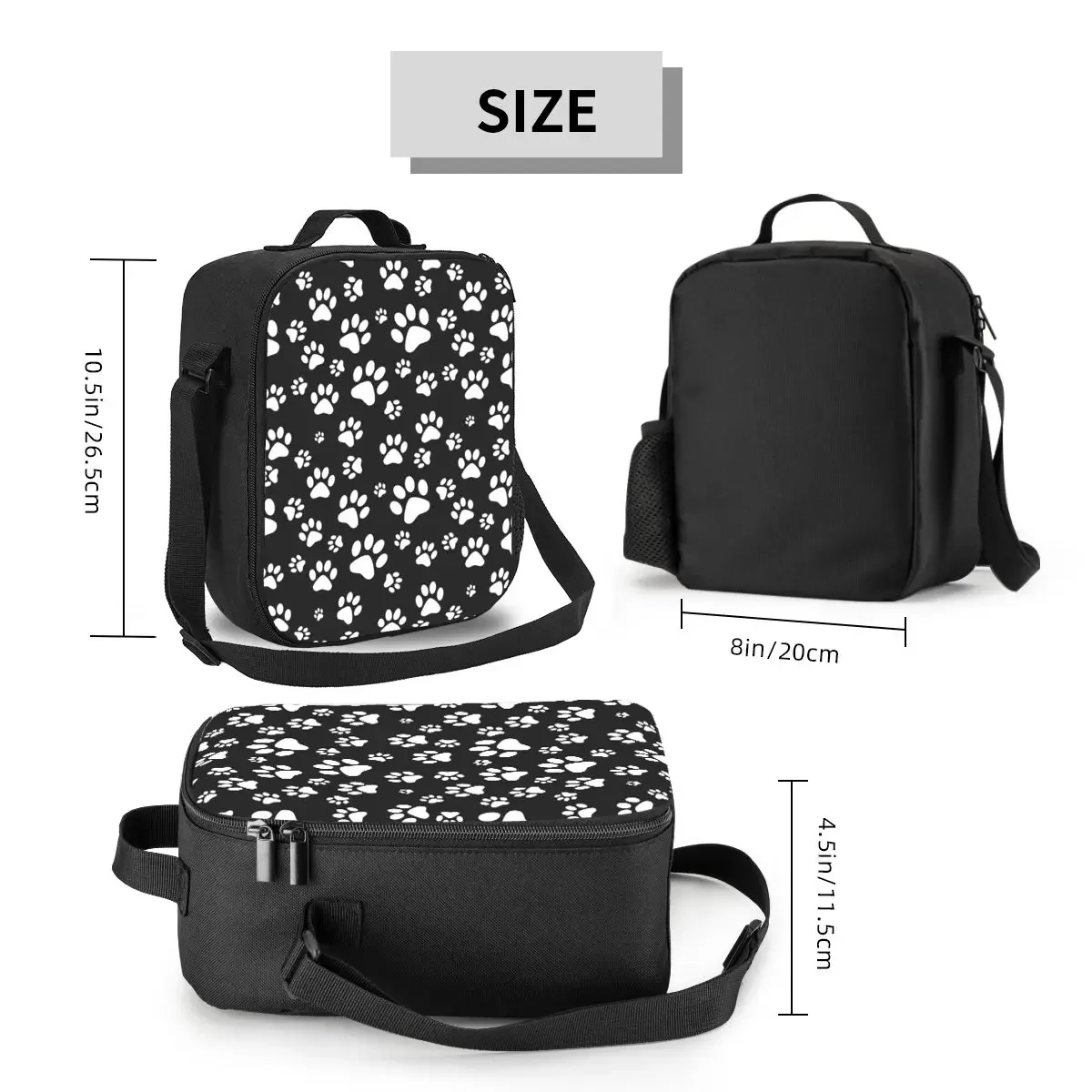 Custom White Puppy Dog Paw Portable Lunch Boxes Women Waterproof Thermal Cooler Food Insulated Lunch Bag Office Work