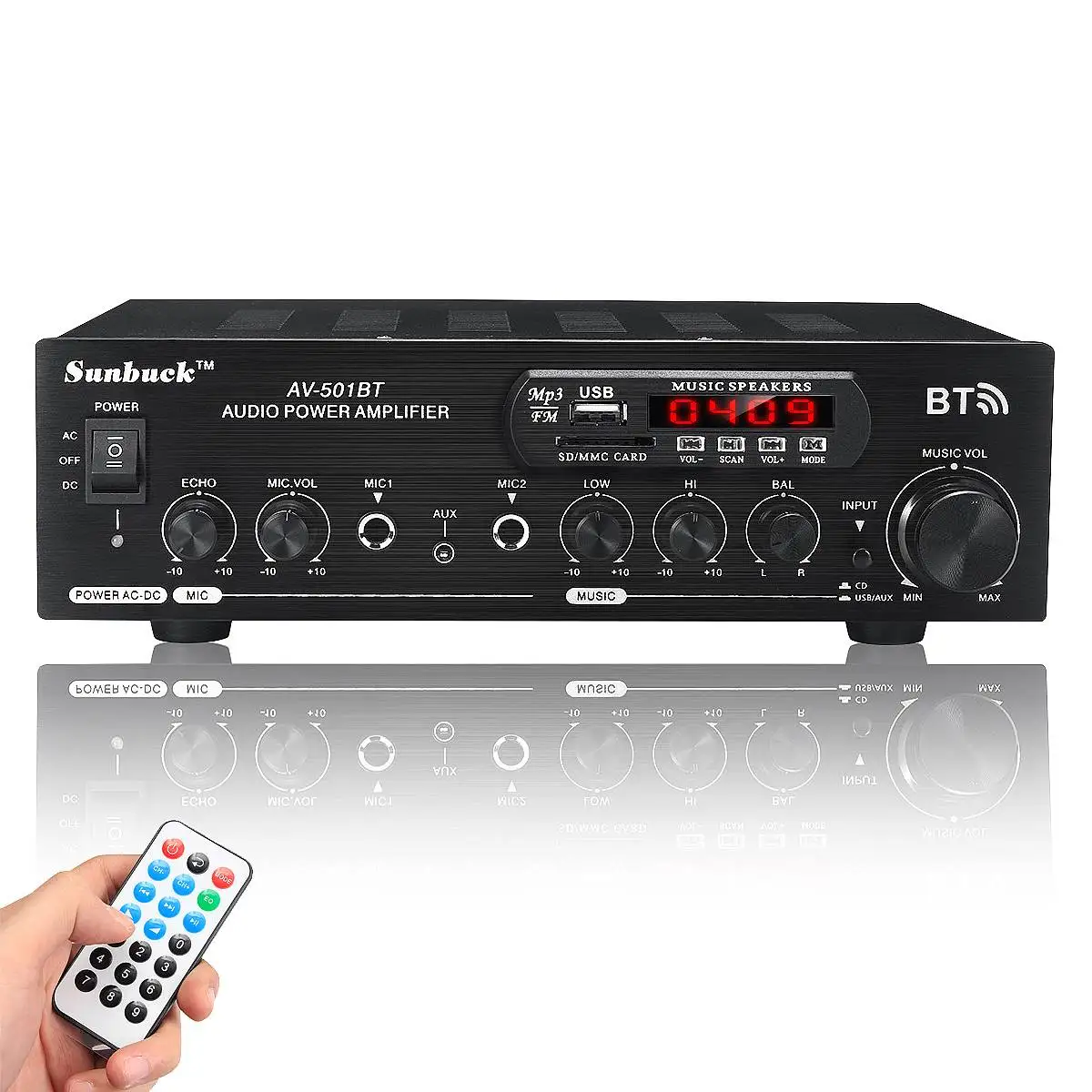 

2500W 110/220V 12V bluetooth 2 Channel Karaoke Mic Input Digital Reverb Home Stereo Amplifier Support USB SD FM AUX Input