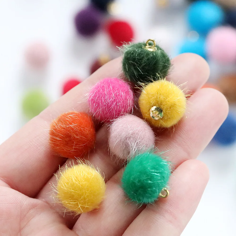 10Pcs Imitation Mink Fur Ball Polyester Pendant 15Mm Plush Beads Handmade DIY Earrings Hair Necklace Accessories