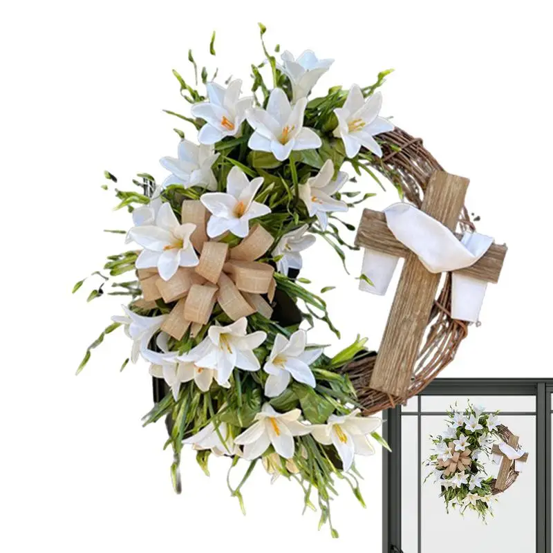 

Cross Door Wreath Ornaments Artificial Spring Garlands Rustic Easter Wreath with Cross For Window Door Wall farmhouse decoration