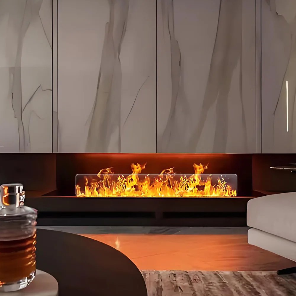 مدفأة التغشية الذكية 7 ألوان LED مدفأة يتم التحكم فيها بالواي فاي، مرطب ديكور الفندق، مدفأة كهربائية بالبخار