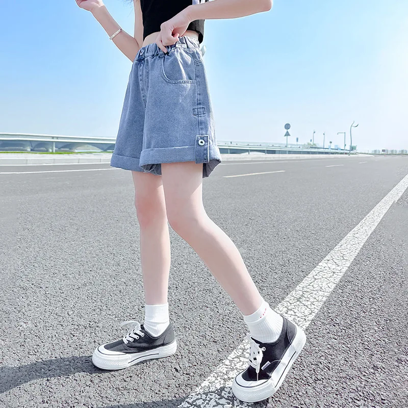 Girls Denim Shorts Summer New Kids Casual Splicing Beach Holiday Jean Shorts Clothes for Teenagers Children Pants 12 13 14 Years