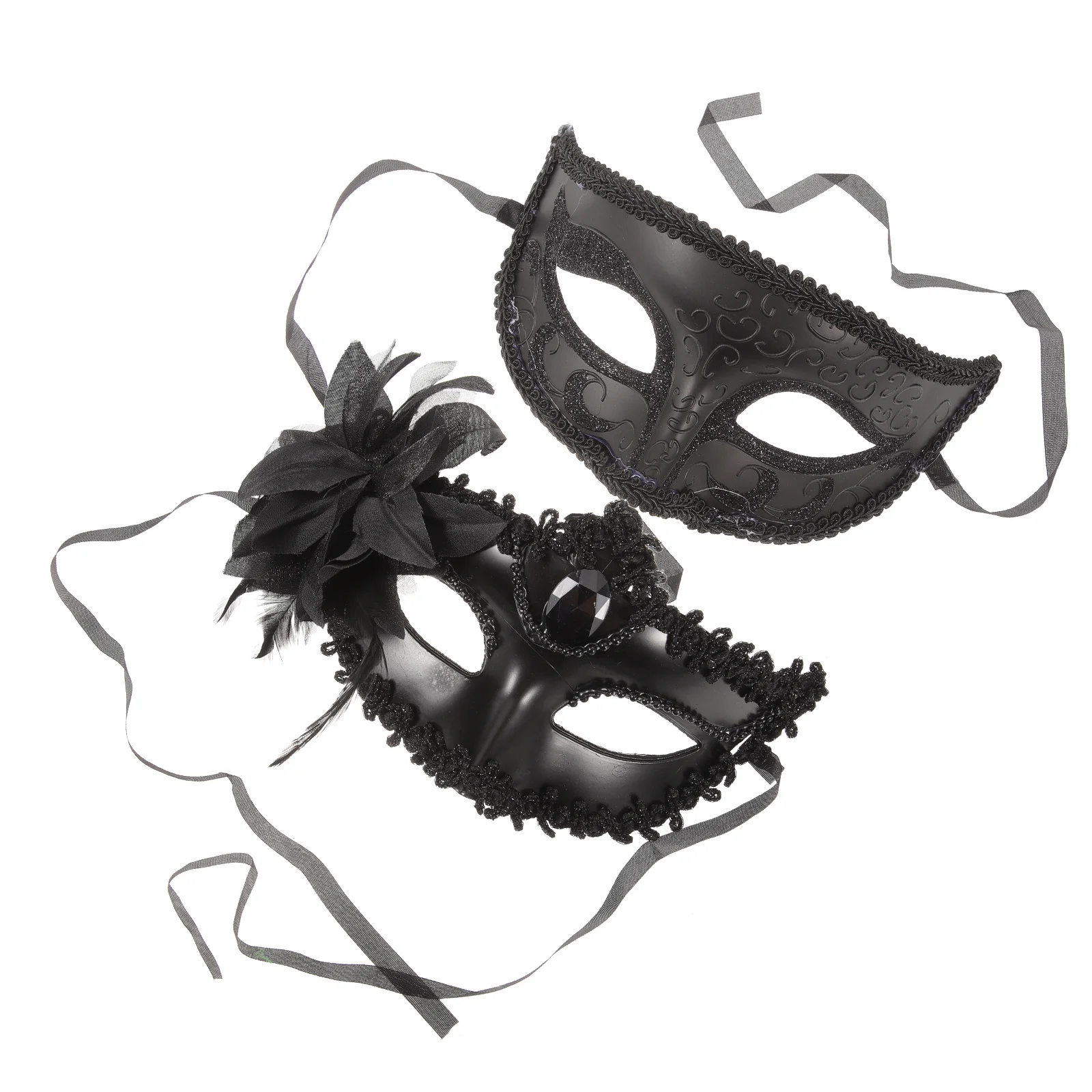 2 Pcs Masquerade Mask Half Face Carnival Couple Venetian Male and Female Set The for Cosplay Women Prom Party Plastic Costume