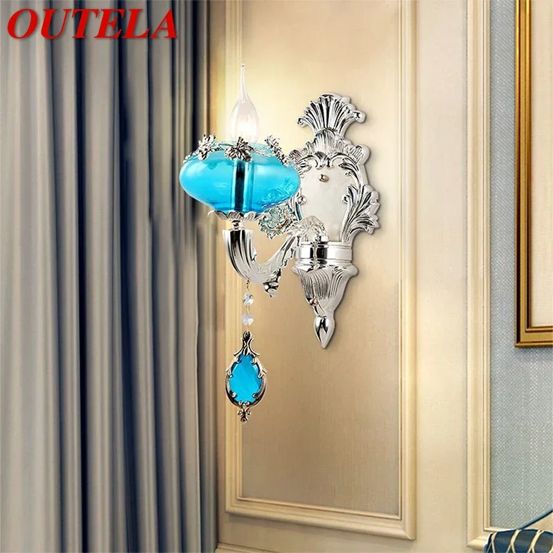 Outela luxus blau kristall wand lampe europäisches wohnzimmer schlafzimmer nachttisch lampe hintergrund wand korridor villa hotel beleuchtung