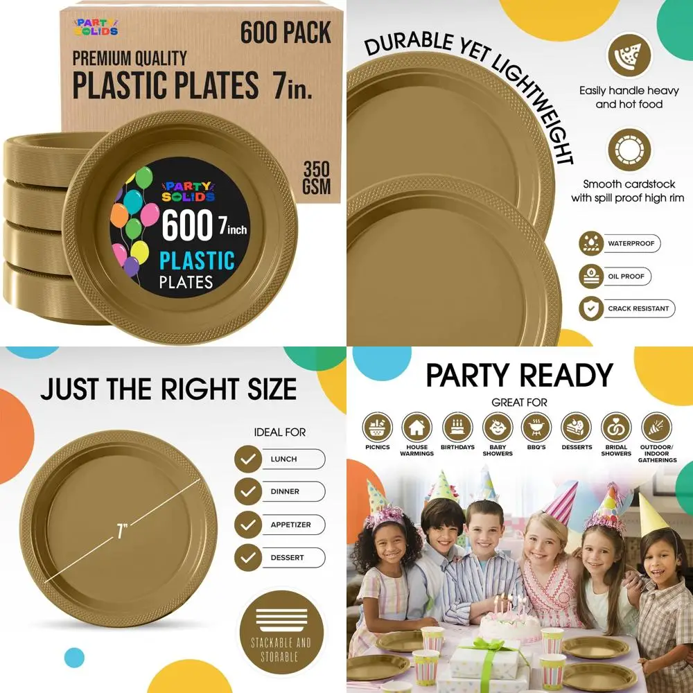 

Золотые одноразовые обеденные тарелки оптом, сверхпрочные пластиковые тарелки 7 дюймов для вечеринок, 600 штук для торжеств