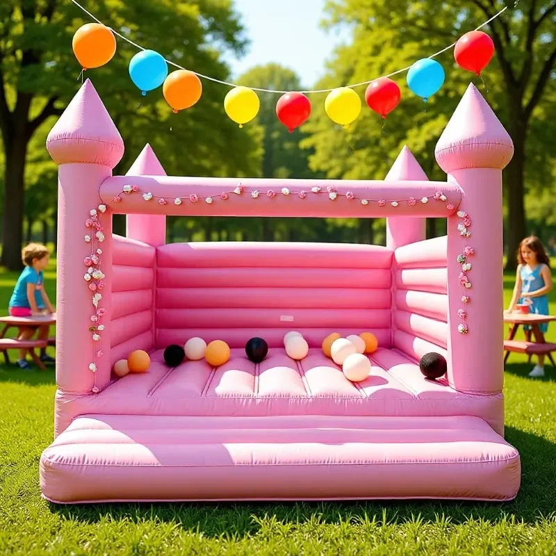 Pink Inflatable Castle Bounce House for Kids Indoor Soft Play Area with Ball Pit Safe Anti Collision Jumping Toy for Children