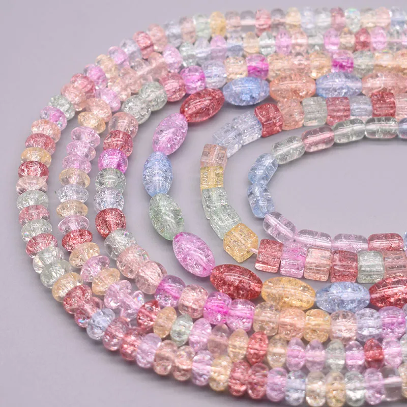 Color Cracked Effect Glass Beads Rice Tube Square Shape Beads Charm Loose Spacer Beads For Jewelry Making DIY Bracelet Necklace