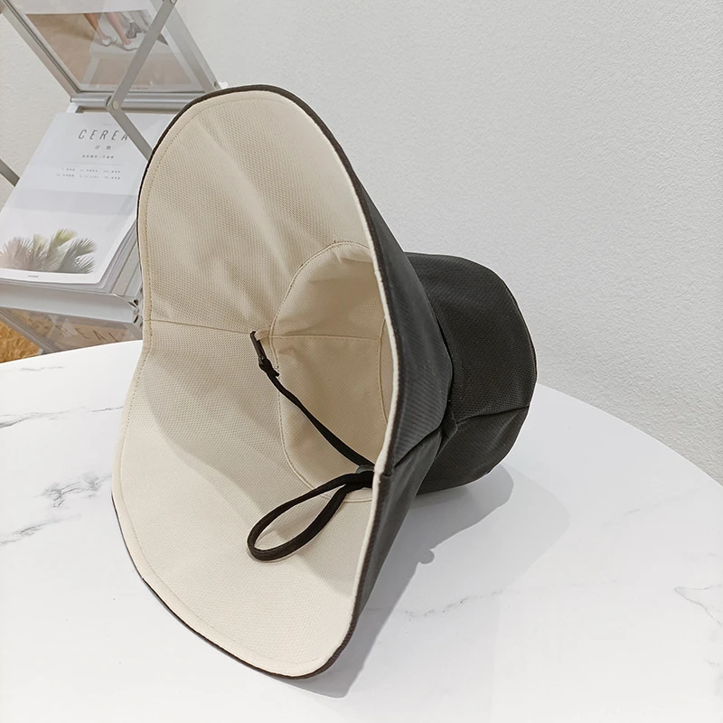 صورة مطبوعة حسب الطلب أو شعار الصيف للجنسين قبعة الصيد ذات الحافة الكبيرة حماية من الأشعة فوق البنفسجية مزدوجة الجوانب تغطي الوجه قبعة واقية من الشمس #6