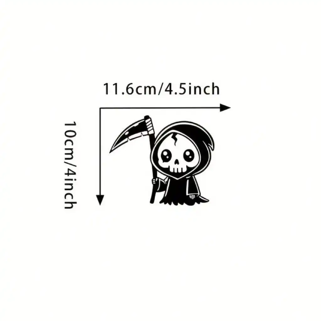 Cute Grim Reaper Car Sticker, Black Vinyl Decal for Window, Funny Cartoon Skull Auto Decor - view 2