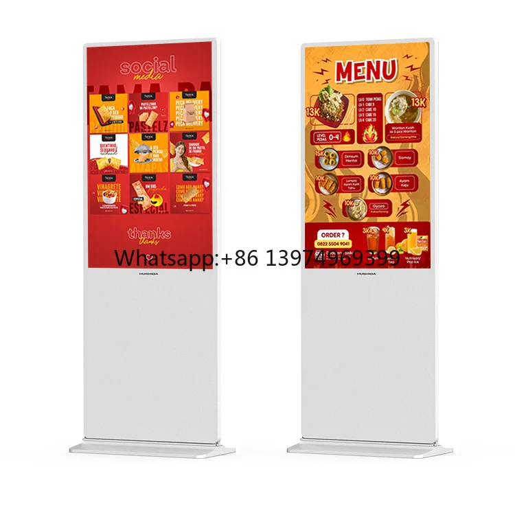 HUSHIDA 4K LCD  Standing Advertising Screen Display 43 49 50 55 65 Inch Touch Screen Digital Signage and Displays