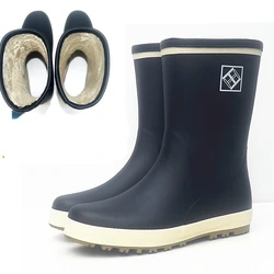 Fleece-Lined Rain Boots Men's Rubber Rain Boots Mid-Calf Lightweight Fashion Autumn and Winter New Flat Rain Shoes