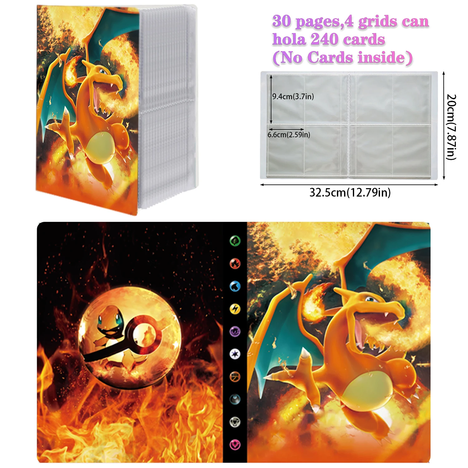 2024 Charizard Holder Binder Collections Folder Anime Card Protector Notebook  for Game Album 240Pcs Card Book