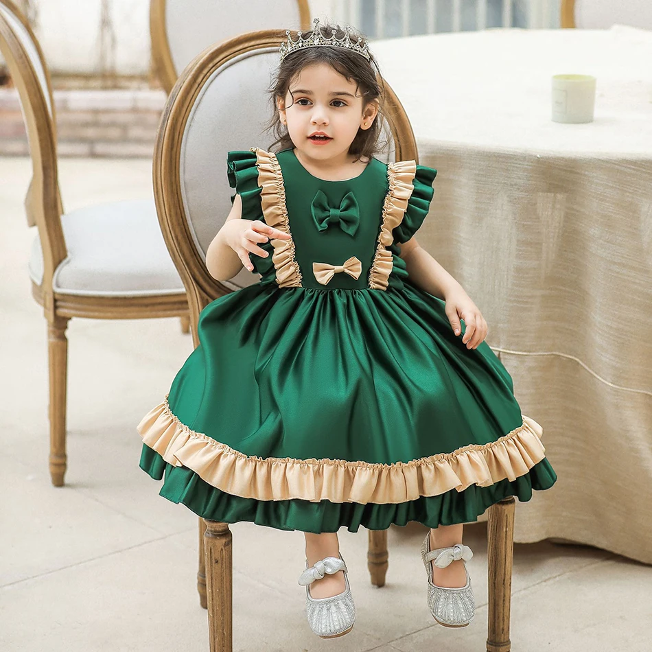 

2023 Children Clothes Tutu Bow Gown Toddler Baby Girls Lolita Princess Dress For Kids First Year Birthday Party Wedding Dresses