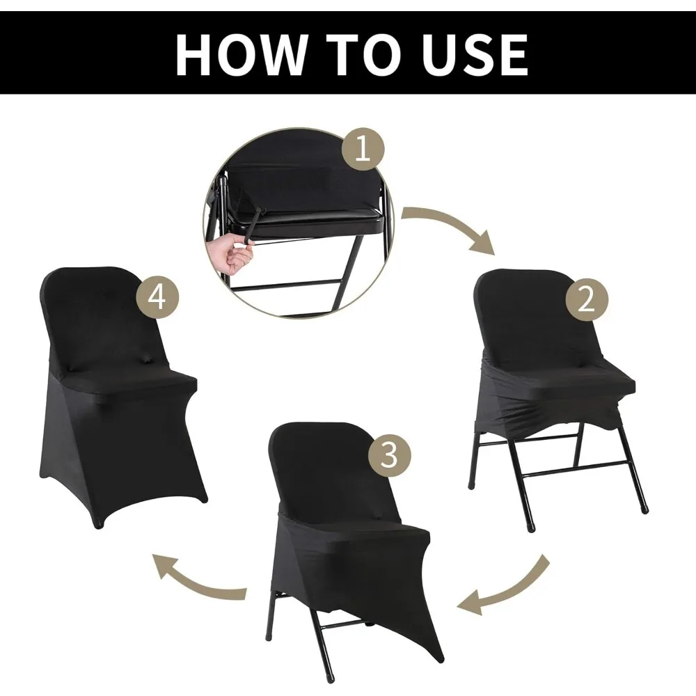 20 عبوة من أغطية الكراسي المصنوعة من الألياف اللدنة السوداء - قماش قابل للتمدد وقابل للغسل لحفلات الزفاف والحفلات والاحتفالات