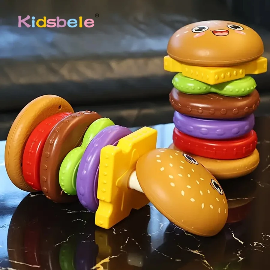 Burger Stacking Toy for Toddlers Montessori Sorting  Matching Educational Game Fine Motor Skill Builder, Pretend Play Food Set