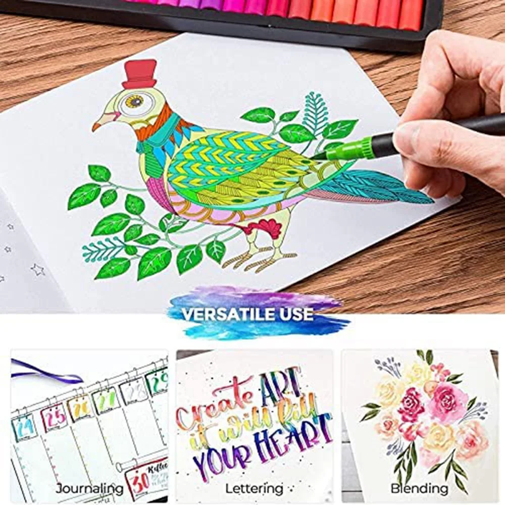 

A28Q-раскраски Ручки с двойной кистью Ручки с фетровым наконечником Художественные маркеры Рисование, живопись, каллиграфия, раскраски