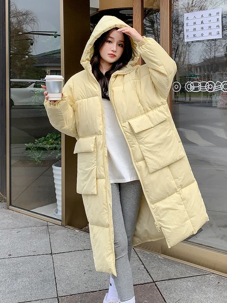 2022 Winter Womens Down Jackets Long Ultra Light Thin Casual Coat Puffer Jacket Slim Remove Hooded Parka Loose Warm Zipper Coat