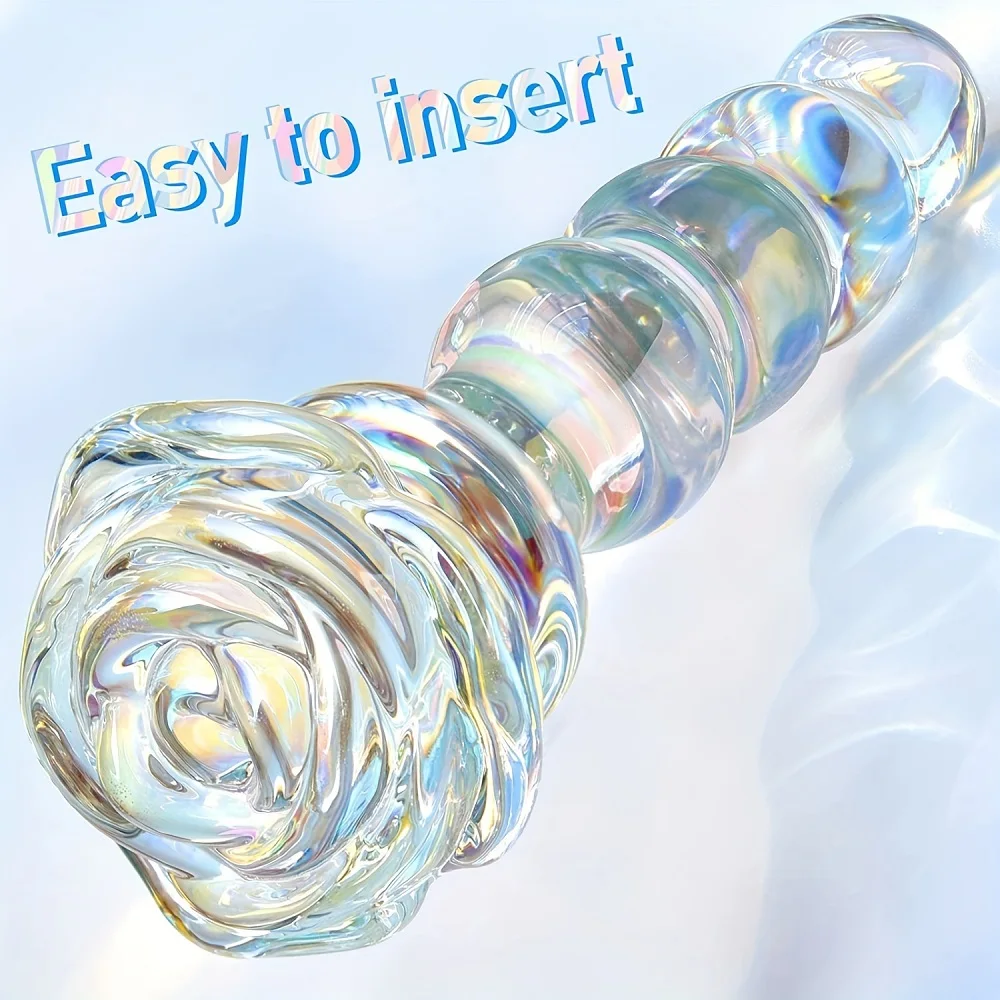 Glass Anal Beads Colorful Butt Plug Rose Round Base And 4 Gradient Beads Butt Plug Anal Expander Masturbation Sex Toy For Women