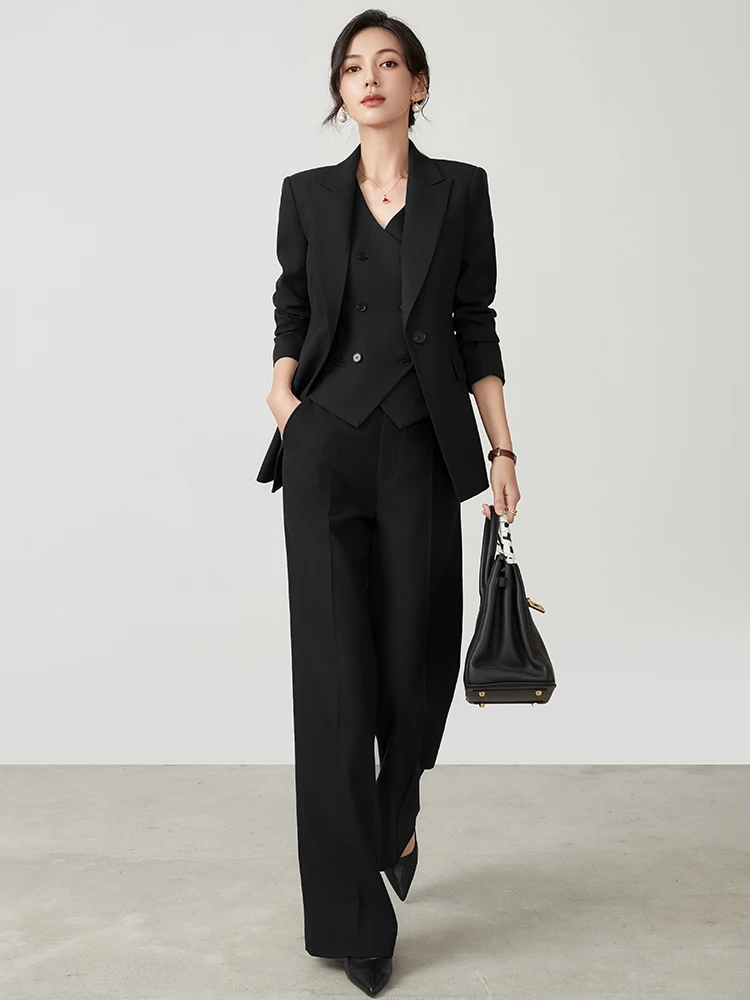 

Костюм-двойка Ele Bla из шерсти для женщин: профессиональный деловой комплект для работы, стройнящие прямые брюки, осень-зима