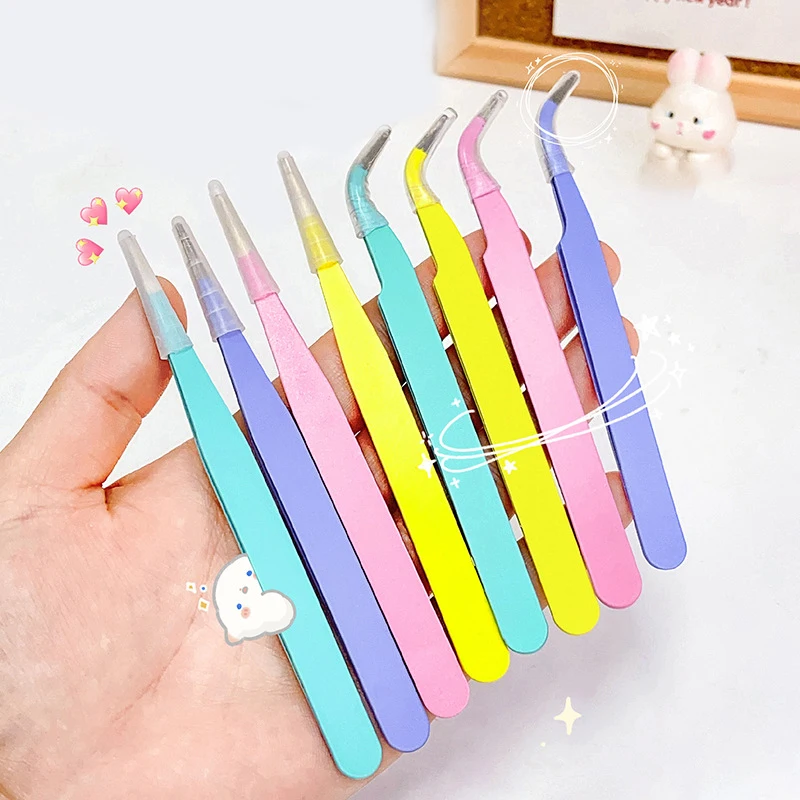 2 Pcs New Candy Color Straight Curved Tweezers Tool For Journal DIY Scrapbooking Paper Tape Stickers Multi-Function Tool Tweezer