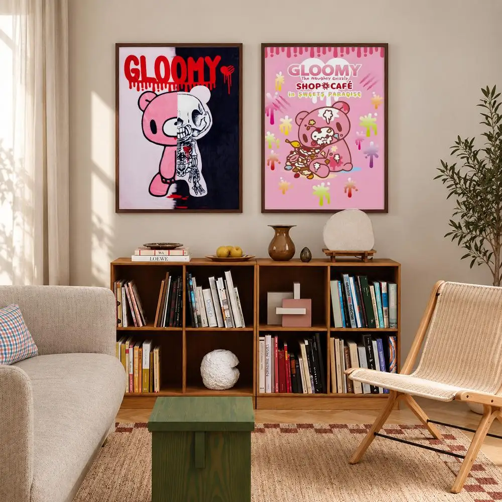 Japanese Character Gloomy Bear Poster Self-adhesive Waterproof Paper Sticker Art Coffee House Bar Room Wall Decor
