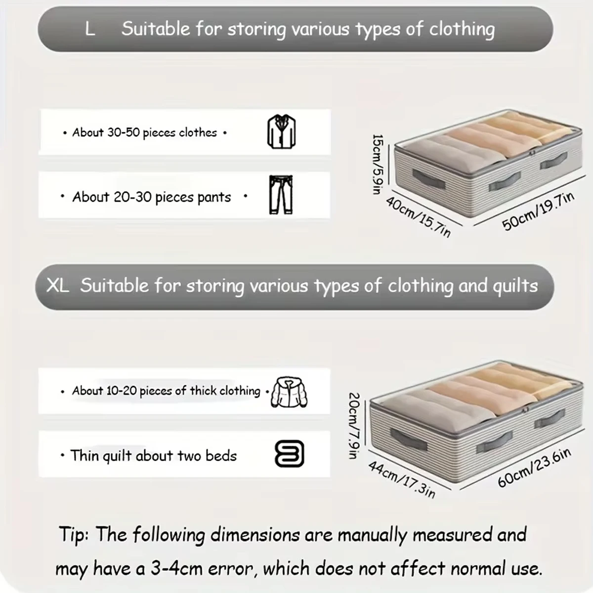 Large Capacity Clothes Storage Bag Heavy Duty Non-woven Organizer Box Clear Window for Comforters Blankets Bedding Under Bed view 3