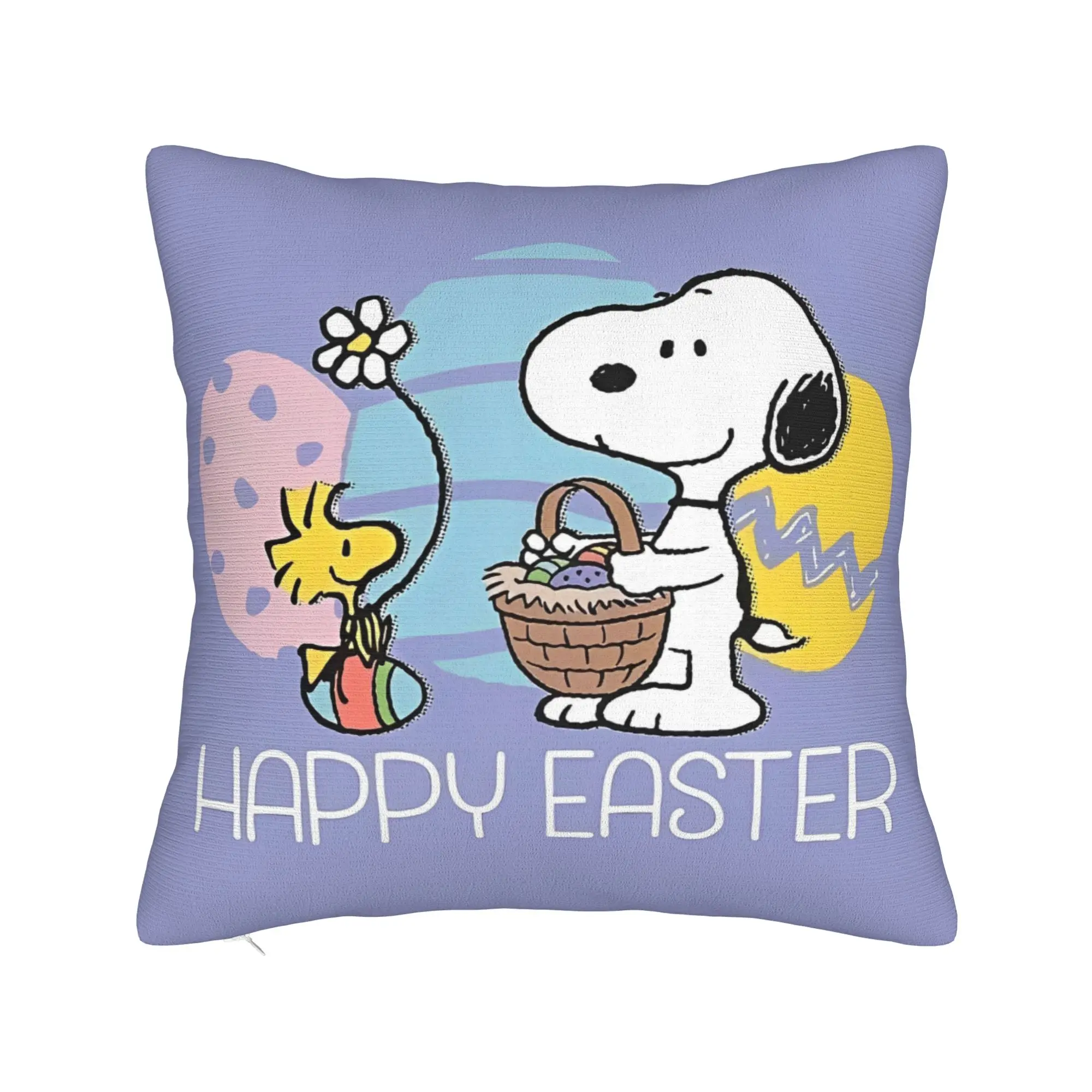 Happy Easter Eggs Snoopy Square Pillow Covers Polyester Home  Cushion Case Cool Decorative Throw Pillow Case 40*40