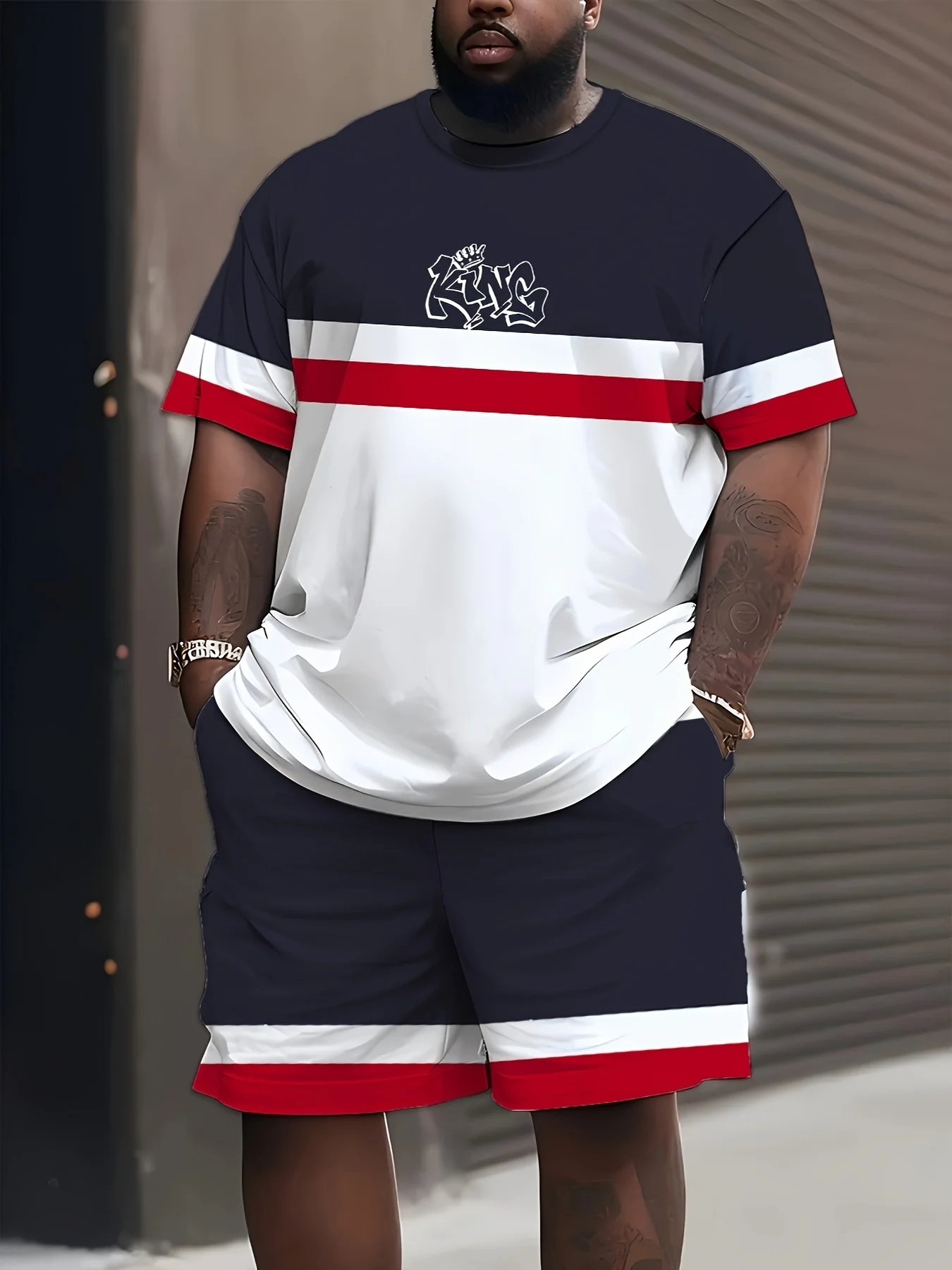 New Plus Size Men's T-shirt And Shorts Set Summer Casual Daily Men's Short Slee… - Image 4