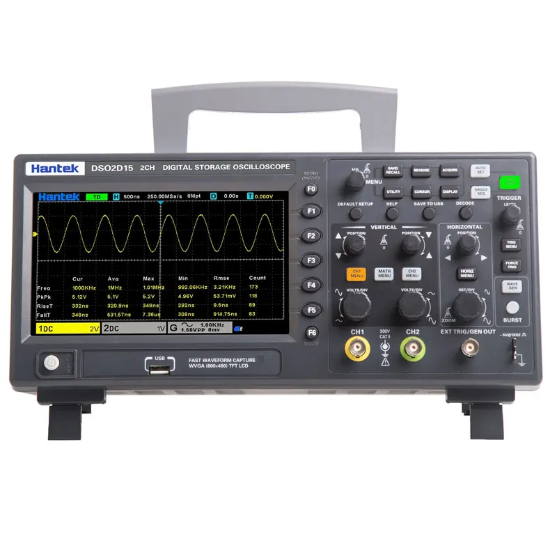 New In stock Hantek DSO2C10 2 Channel 100MHz 1GSa/S Digital Storage Oscilloscope Without AWG Signal Generator view 3