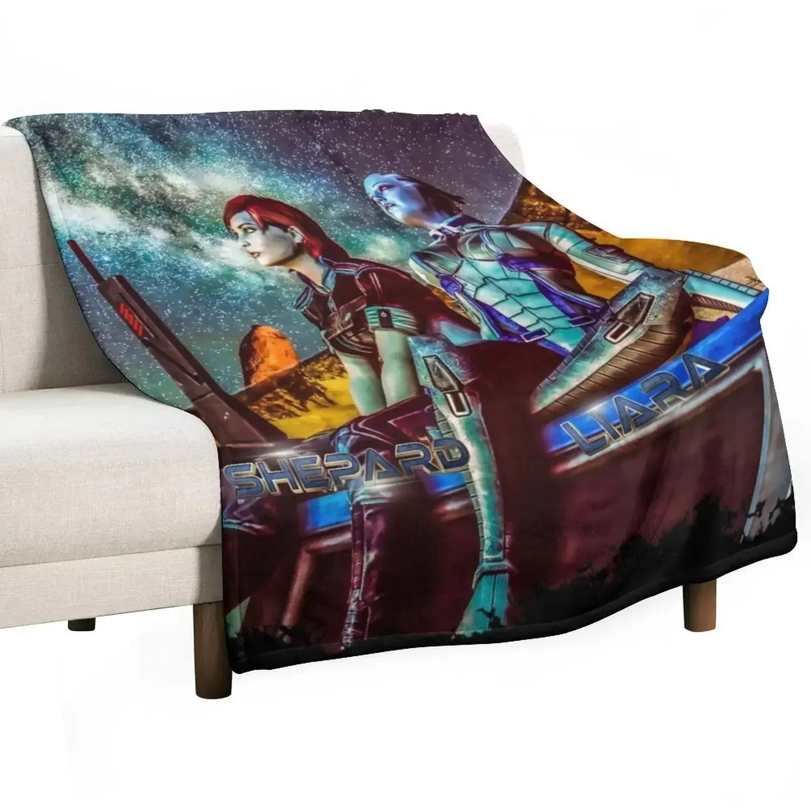 Mass Effect - Shepard & Liara Throw Blanket Multi-Purpose Blankets For Sofas christmas decoration Blankets