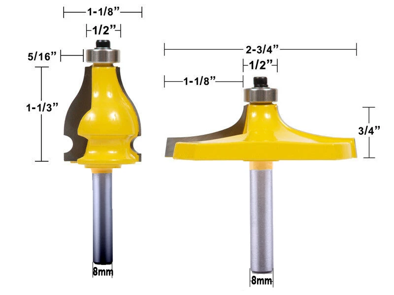 2PC 8mm Shank Thumbnail & Beaded 2 Bit Handrail Router Bit Set Line knife Woodworking cutter Tenon Cutter for Woodworking Tools