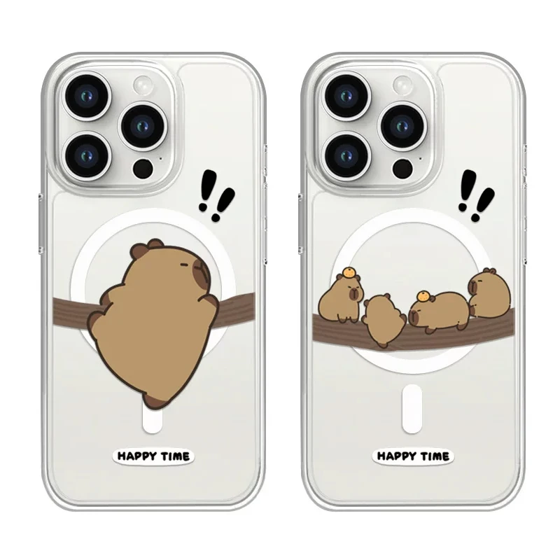 Cute Funny Tree Climbing Capibala Couple Lovely For Magsafe Phone Case For iPhone 17 16 15 14 13 12 11 Pro Max Plus MINI Cover