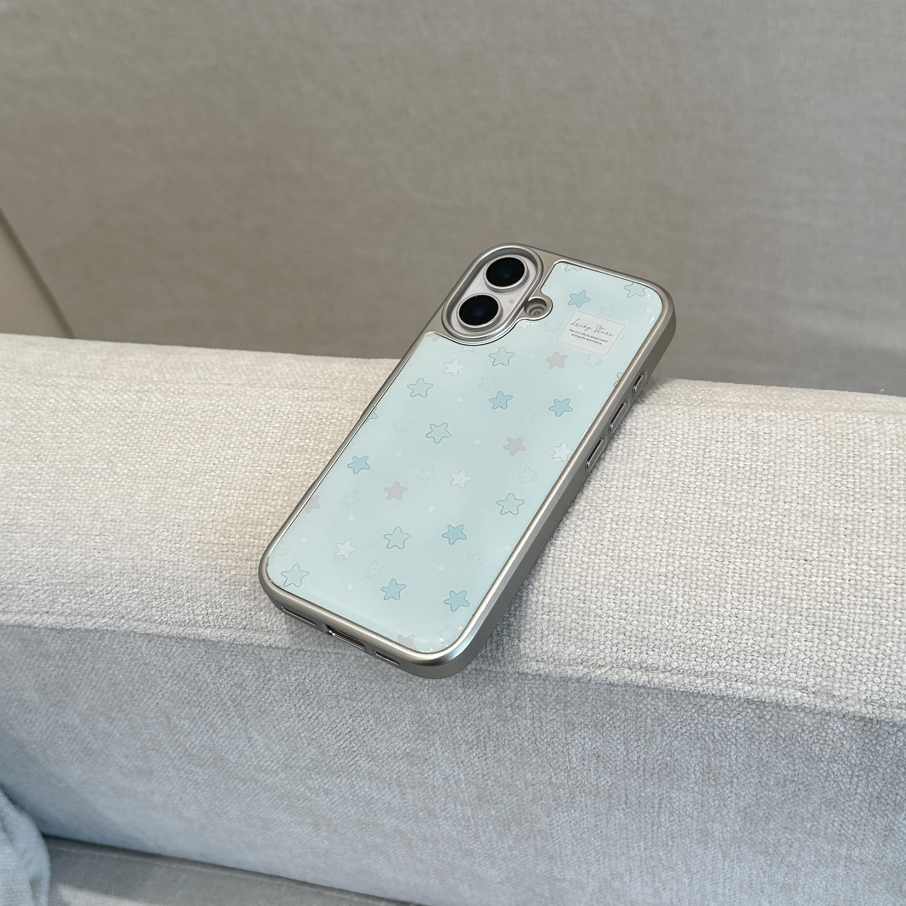 Dazzling Electroplated Silver Edge Light Blue Sky Full of Stars Phone Case for iPhone 16 15 14 13 Pro Max Back Cover Funda