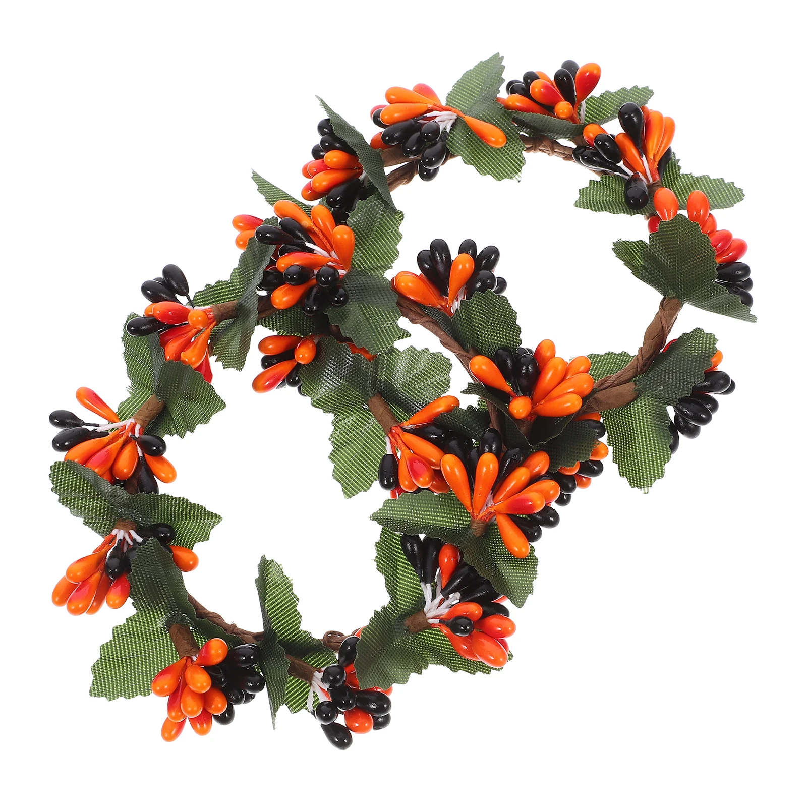 

2 Pcs Wreath Artificial Berry Silk Cloth Fake Centerpieces Black Orange Decor Thanksgiving Halloween Party