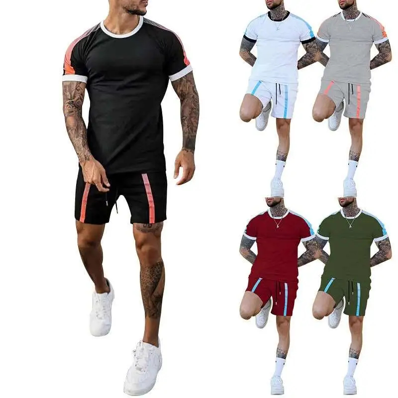 

Men's Casual Two-Piece Set ort Sve ort Pants Color Blo Summer Outfit Comfortable Breathable Sportswear Ensemble