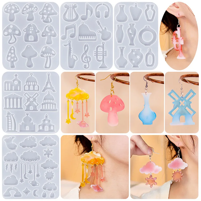 Mushroom Earrings Silicone Mold DIY Cloud Pendant Hanging Keychain Decoration Epoxy Resin Mold Jewelry Handmade Accessories Tool