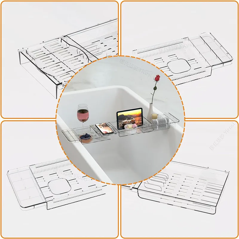 Expandable Bathtub Tray Plastic Tub Tray For Bathtub Storage Rack for Bath Supplies Towel Body Wash Phone Tray Shelf