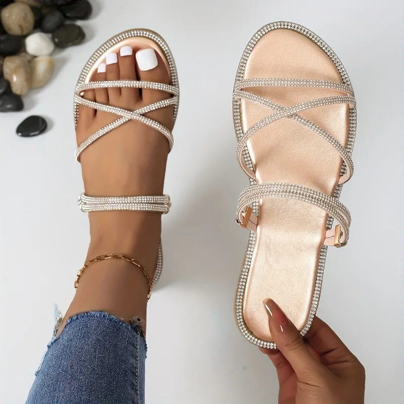 Women Slippers Fashion Open Toe Shallow Sandals Flats Shoes Low Heels  Flat Heel Slippers 2024 New Summer Slides Women Plus Size