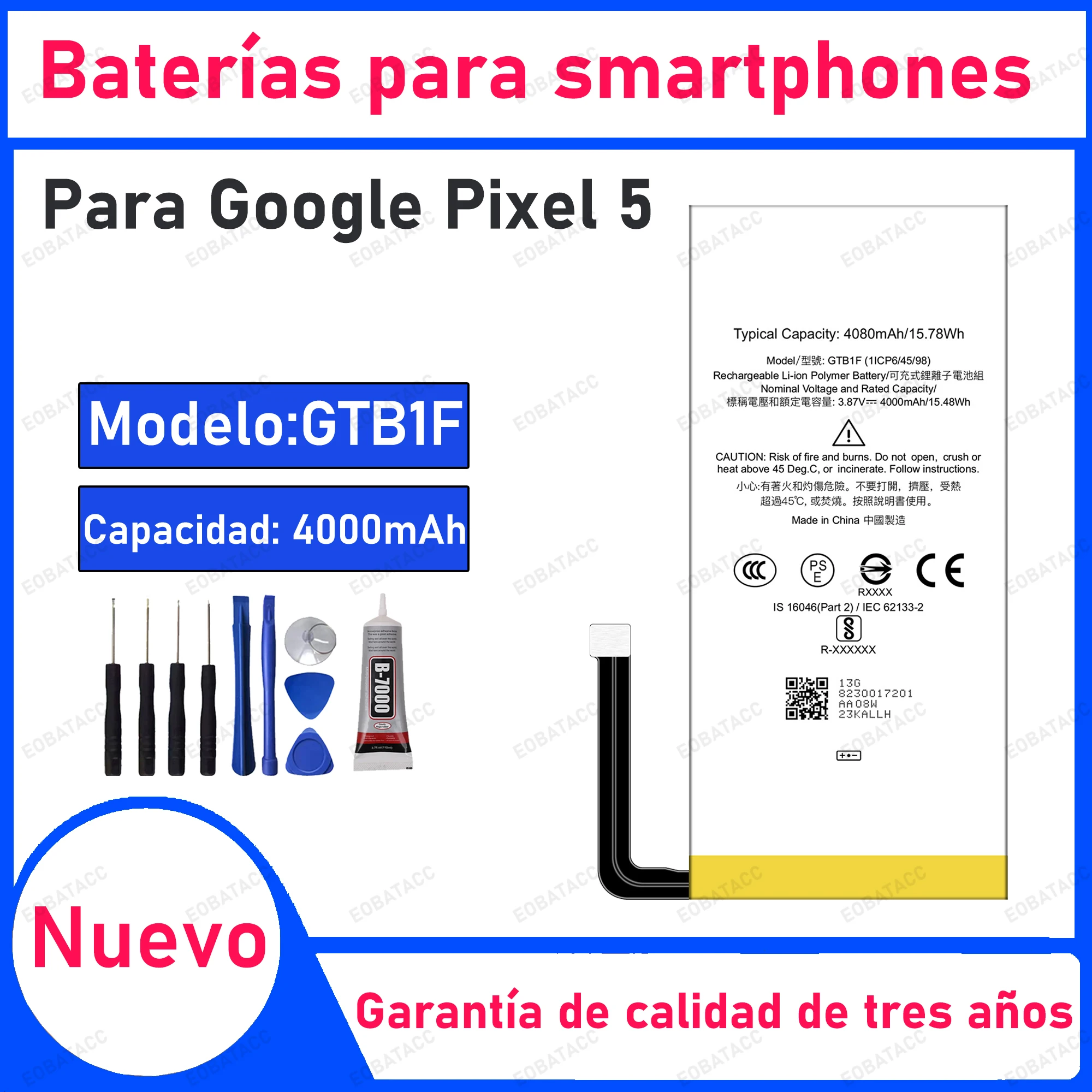 100% New 4000mAh GTB1F Battery For Google Pixel 5 Replacement Bateria+Free Tools
