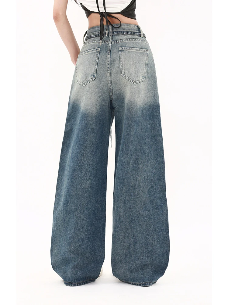 Jean Vintage dégradé diamants Y2k pour femmes, taille haute, Baggy, pantalon en Denim Harajuku, Grunge, Streetwear, pantalon rétro américain