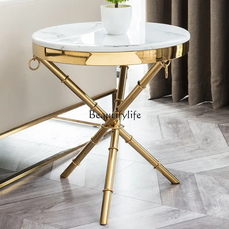 

yj19 Titanium Marble Side Table for Living Room Home Use, Rock Board Three-Tilt Tube Small Tea Table